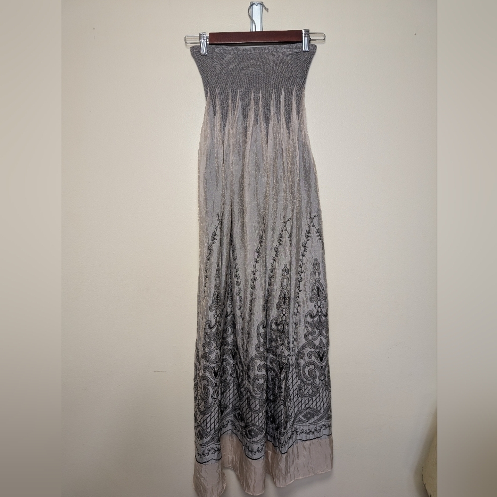Lapis Smocked Waist Boho Maxi Skirt – Ornate Baroque Print – One Size